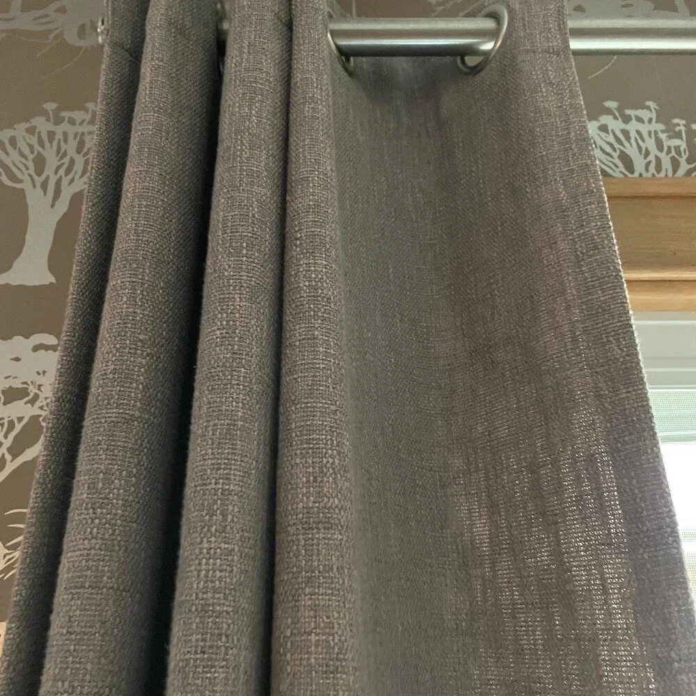 Dark Grey Cotton Blend Grommet Top Curtain Panel Drapes 50